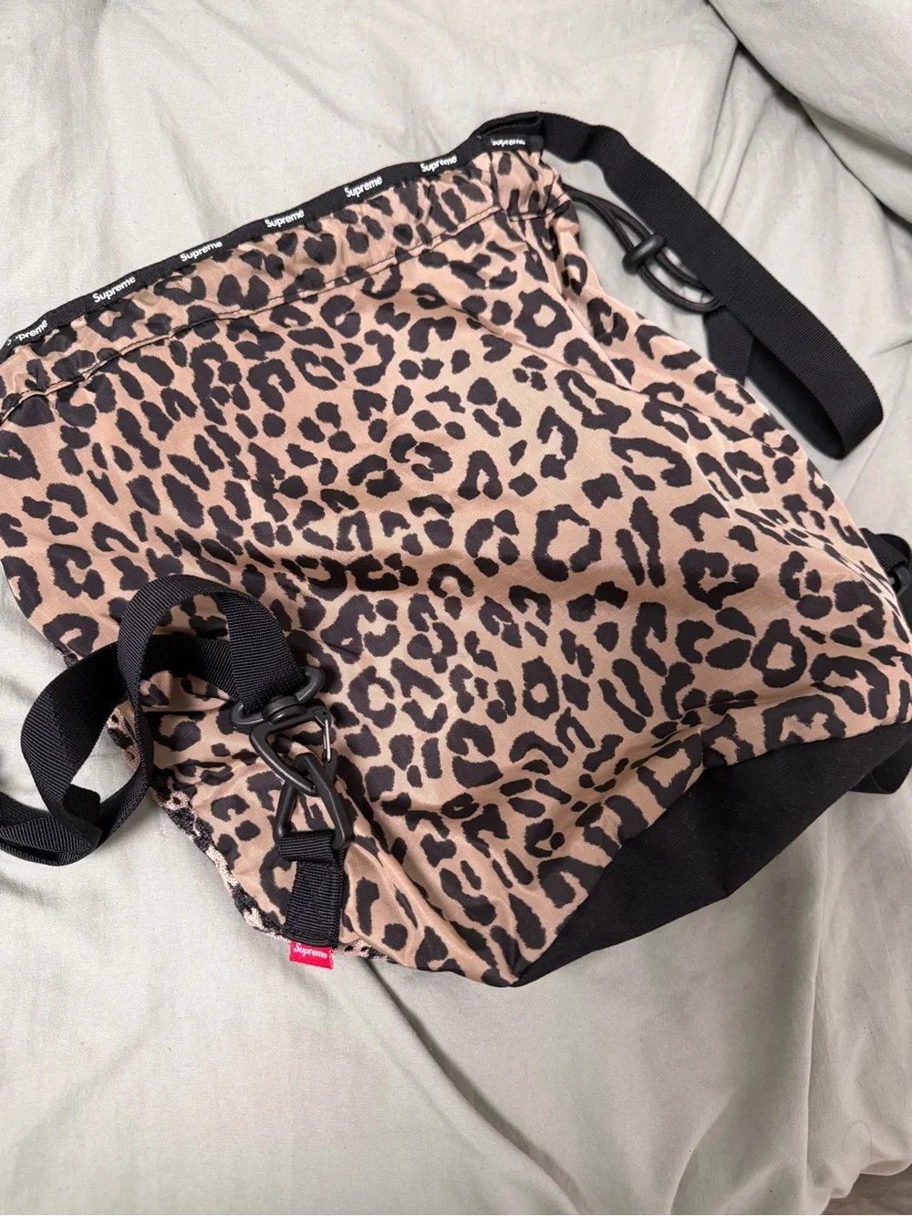 Supreme Mesh small Leopard Print Drawstring Backpack - Tan & Black
